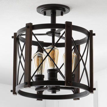 Ferme 14" Iron Rustic Farmhouse LED Flush Mount - JONATHAN Y